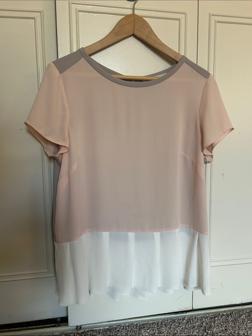 LOFT Blush Pink and Light Gray Chiffon Blouse